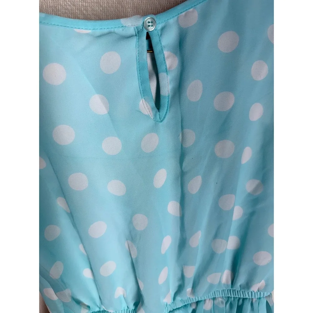 Scooter Brown Girls Blue White Polka Dot Flutter Sleeve Dress Size 10/12